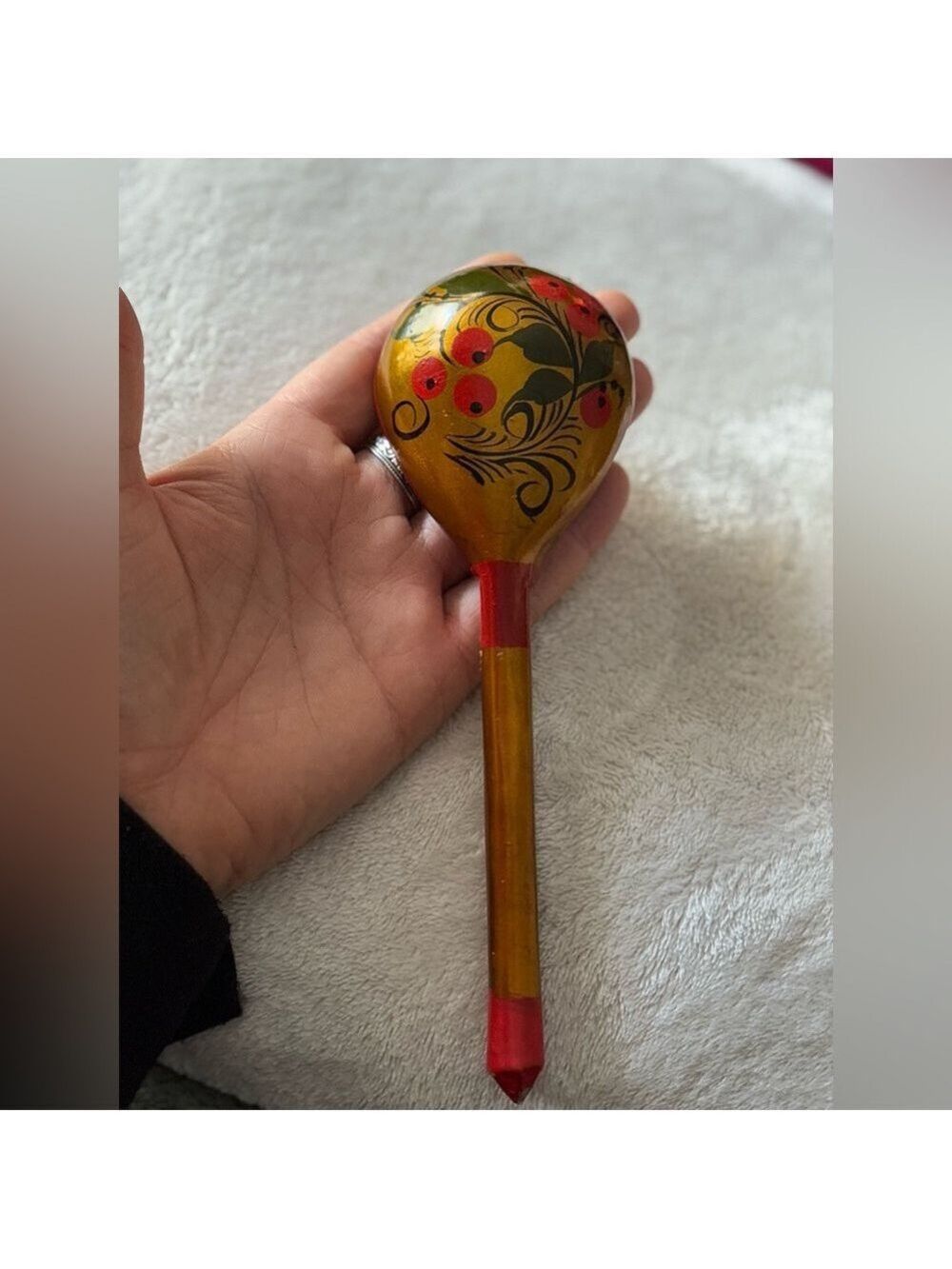 Vintage Khokhloma Russian Lacquer Wood Spoon • Hand-Painted Gold Folk Art • 7.5” - Picture 8 of 14